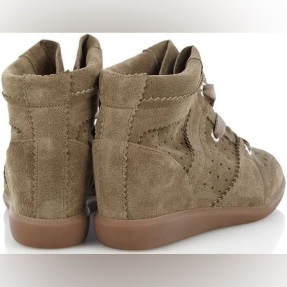 Isabel Marant Stainer Basket Shoes Womens 10 Taupe High Top Wedge Boho Sneakers - Picture 3 of 7